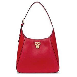 Lauren Ralph Lauren Red Tanner Large Leather Padlock Shoulder Bag